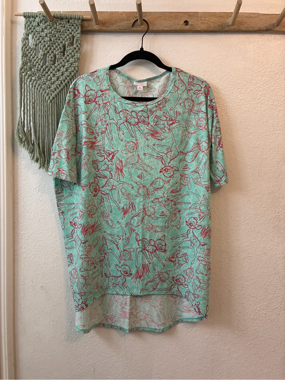 LuLaRoe Mint Green Short-Sleeve Tee with Pink Sketch Print